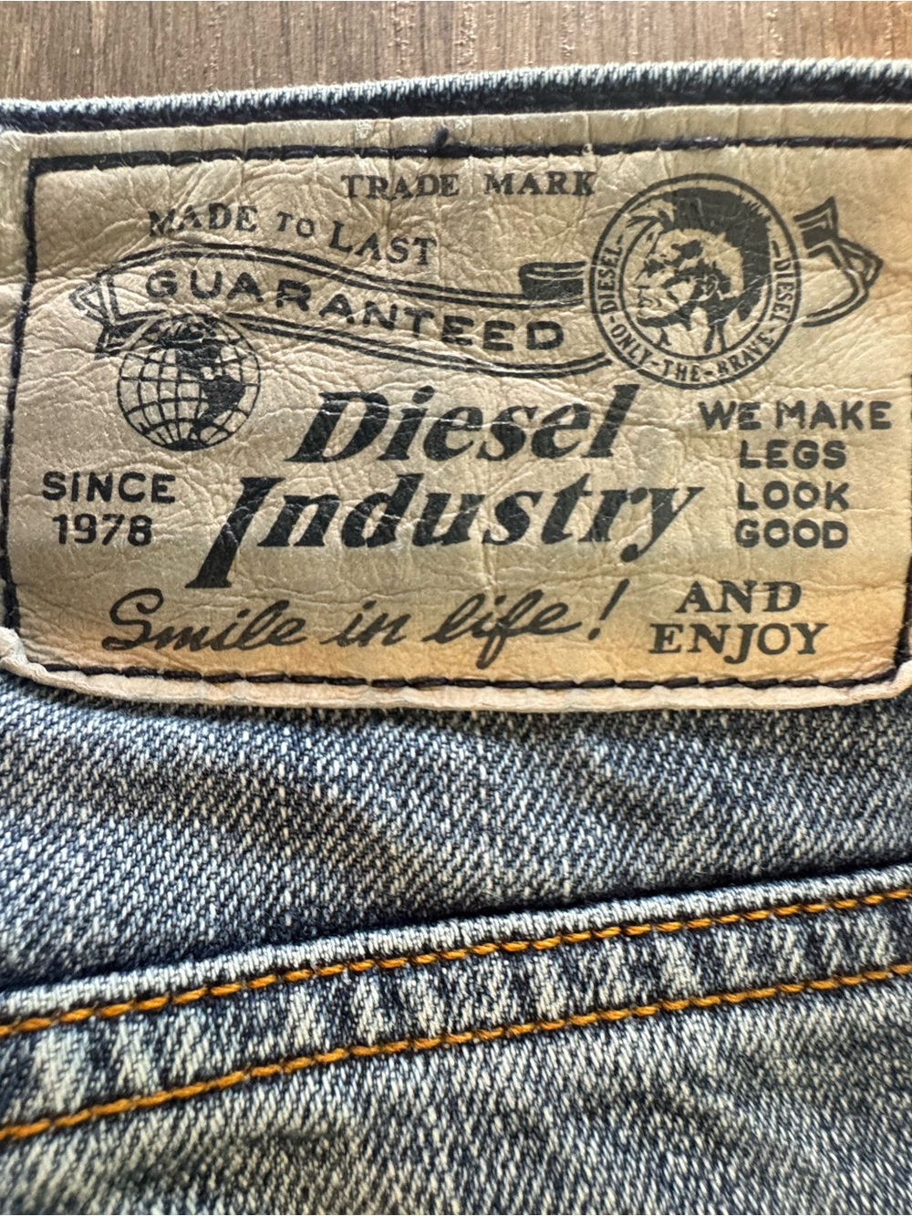 Diesel Slim Men's Blue Denim Jeans with Tan Leather Patch
